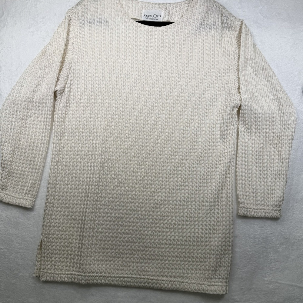 Santa Cruz Sportswear Women's Medium Waffle Knit Sweater Cream Beige 3/4 Sleeve